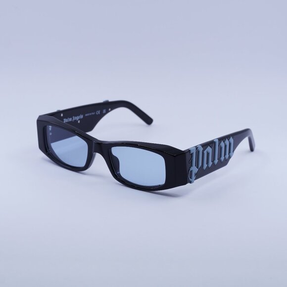 Palm Angels PERI007 ANGEL 1040 Sunglasses Black Rectangle Frame, Blue Lenses - Picture 1 of 9